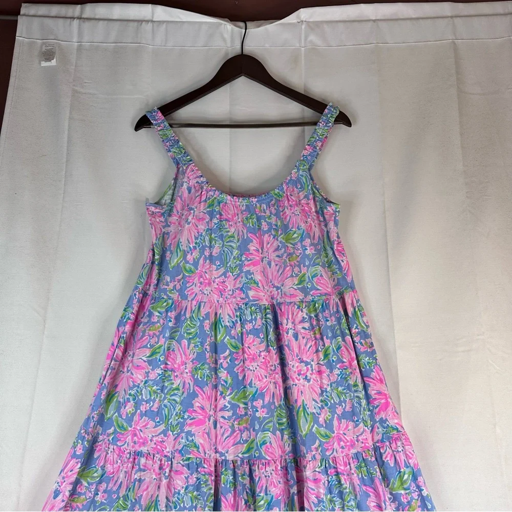 LILLY PULITZER Women’s Size M Dress Midi Floral Tiered Cotton Sleeveless